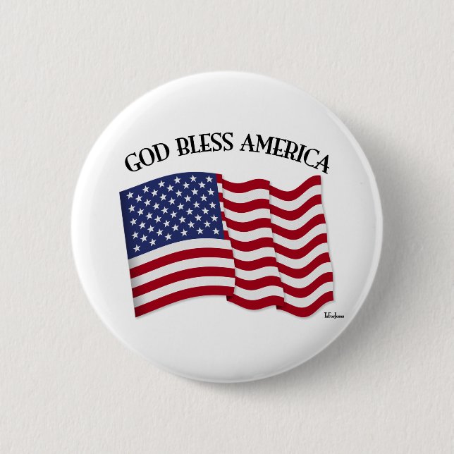 GOD BLESS AMERICA with US flag 6 Cm Round Badge (Front)