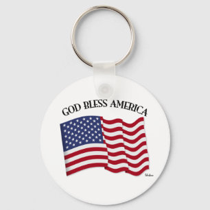 GOD BLESS AMERICA with US flag Key Ring