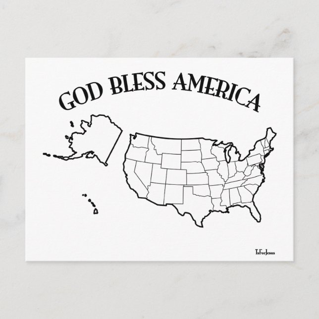 GOD BLESS AMERICA with US outline Postcard (Front)