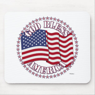 God Bless America With USA Flag And 50 Stars Mouse Pad