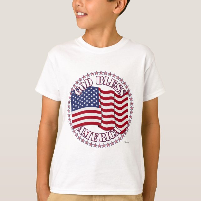 God Bless America With USA Flag And 50 Stars T-Shirt (Front)