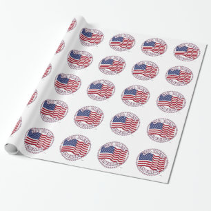 God Bless America With USA Flag And 50 Stars Wrapping Paper