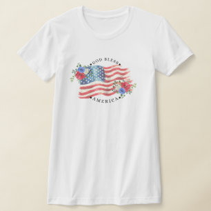 God Bless America With Watercolor Flag/Flowers T-Shirt