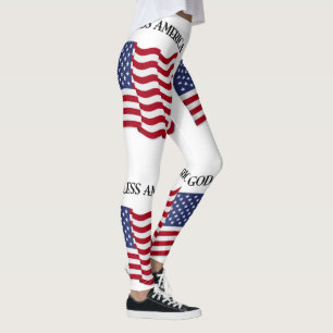 God Bless America With Waving Flag Leggings