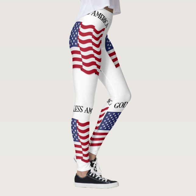 God Bless American With Flag Leggings (Right)