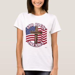 God Bless American with USA Flag & Cross T-Shirt