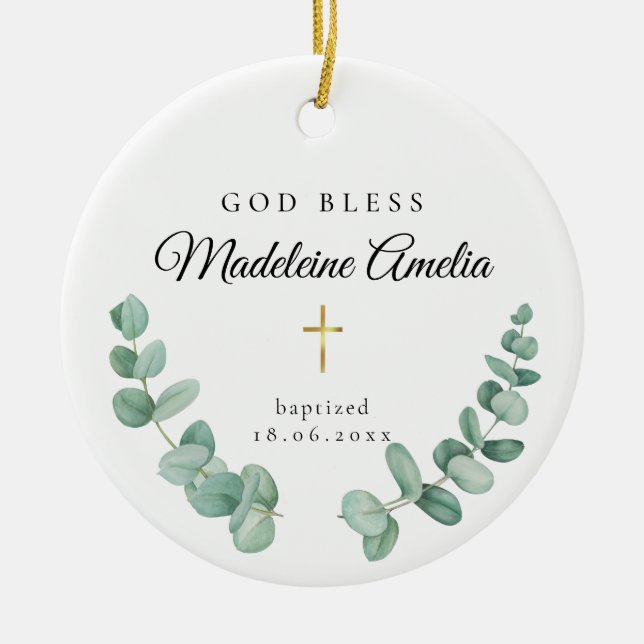 God Bless Baptism Cross Ceramic Ornament (Front)