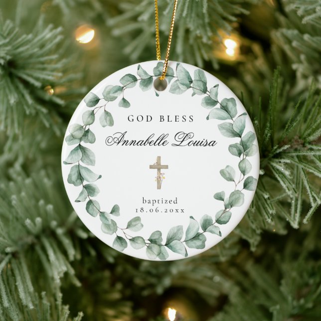God Bless Baptism Eucalytus Ceramic Ornament (Tree)