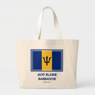 GOD BLESS BARBADOS Patriotic Barbadian Bajan Flag Large Tote Bag