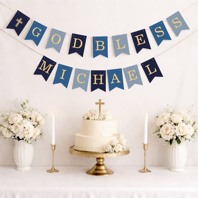 God Bless Boy Blue 7 Letters Baptism Communion Bunting (Creator Uploaded)