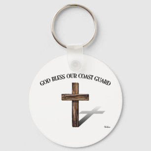 GOD BLESS COAST GUARD with rugged cross Key Ring