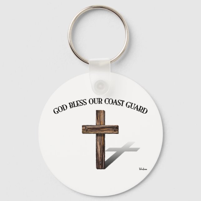 GOD BLESS COAST GUARD with rugged cross Key Ring (Front)