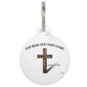 GOD BLESS COAST GUARD with rugged cross Pet Tag