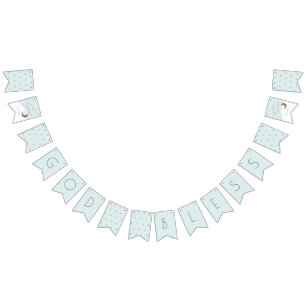 God Bless Crescent Moon & Stars Blue Boy Baptism Bunting
