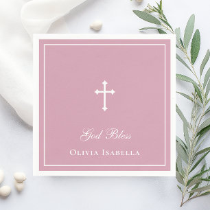 God Bless Cross Girl Baptism Napkin
