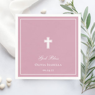 God Bless Cross Girl Baptism Napkin