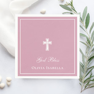 God Bless Cross Girl Baptism Napkin