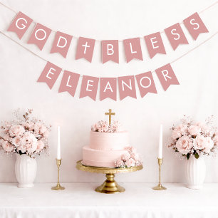 God Bless Girl Name 7 Dusty Rose Baptism Communion Bunting