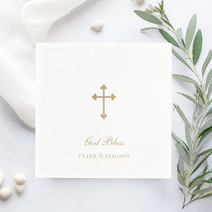 God Bless Gold Cross Boy Baptism Napkin