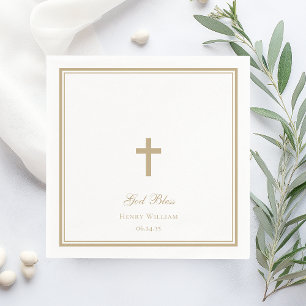 God Bless Gold Cross Boy Baptism Napkin