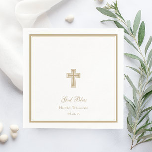 God Bless Gold Cross Boy Baptism Napkin