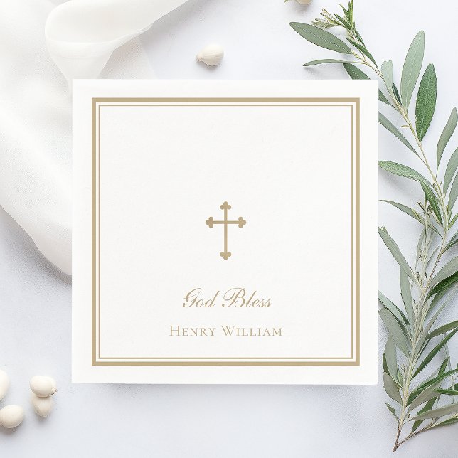God Bless Gold Cross Boy Baptism Napkin (Creator Uploaded)