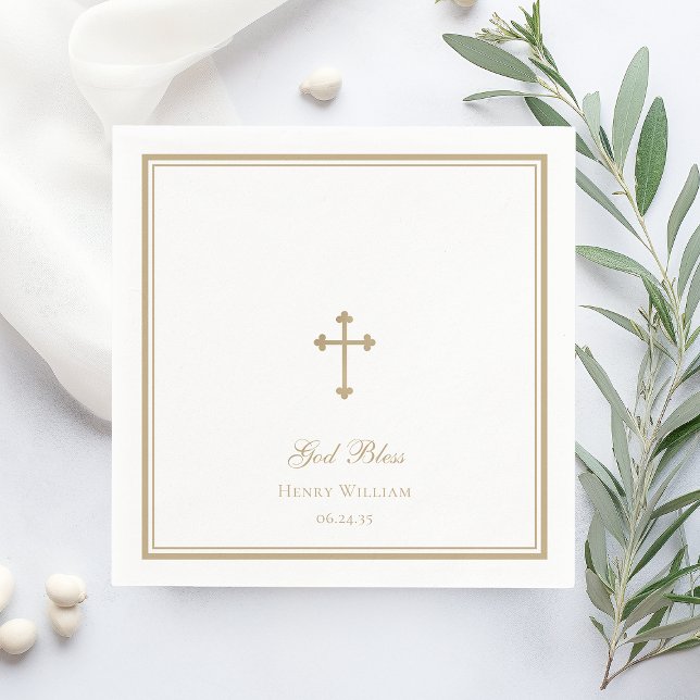 God Bless Gold Cross Boy Baptism Napkin (Creator Uploaded)