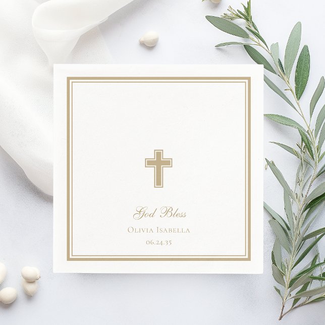 God Bless Gold Cross Girl Baptism Napkin (Creator Uploaded)
