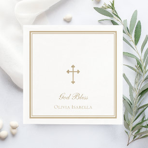 God Bless Gold Cross Girl Baptism Napkin
