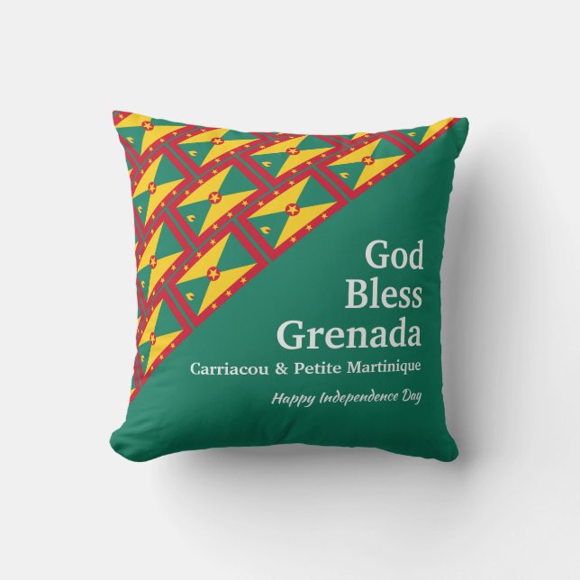 GOD BLESS GRENADA Custom Text GREEN Cushion (Front)