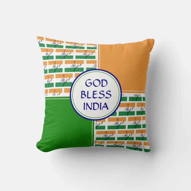 God Bless INDIA FLAG  Cushion (Front)