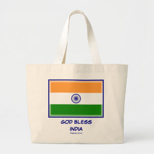 GOD BLESS INDIA Patriotic Indian Flag Large Tote Bag