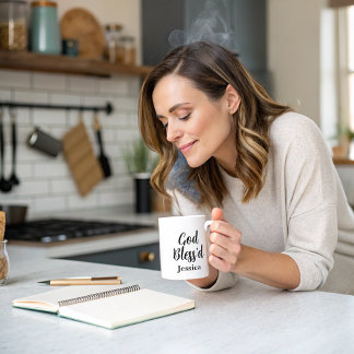 God Bless Inspirational Phrase White Typography  Coffee Mug