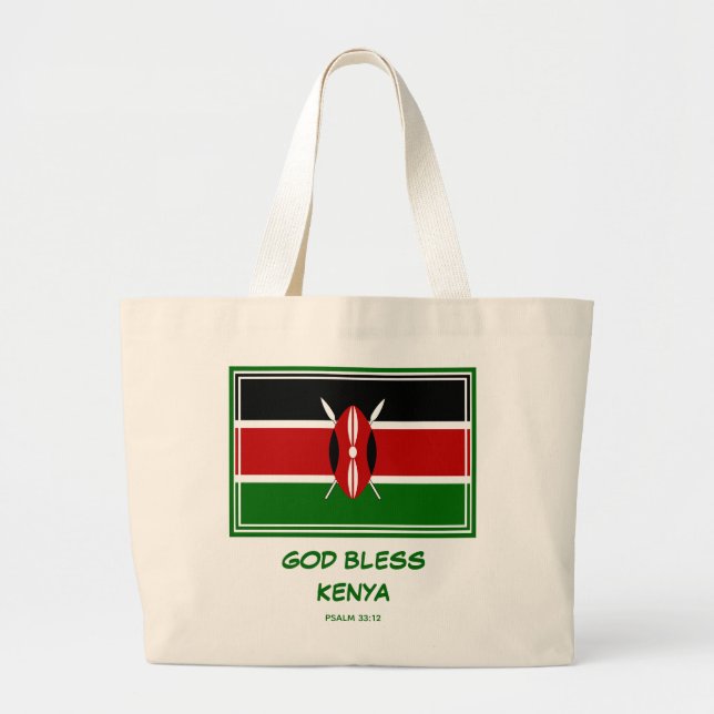 GOD BLESS KENYA Patriotic Kenyan Flag Large Tote Bag (Front)