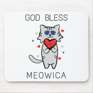 God Bless Meowica Funny Patriotic America Cat Usa Mouse Pad
