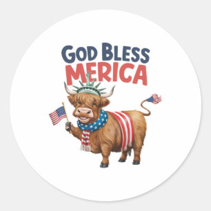 God Bless Merica' 4th Of July Cow Usa American Classic Round Sticker