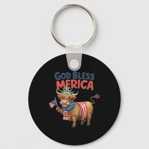 God Bless Merica' 4th Of July Cow Usa American Key Ring