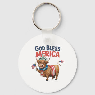 God Bless Merica' 4th Of July Cow Usa American  Key Ring