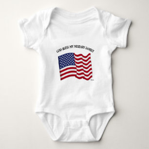 GOD BLESS MY MILITARY FAMILY with US flag Baby Bodysuit