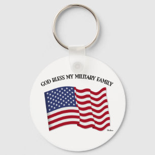 GOD BLESS MY MILITARY FAMILY with US flag Key Ring
