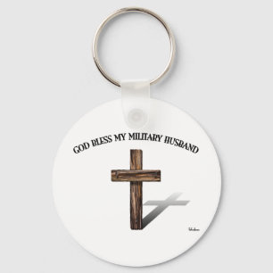 GOD BLESS MY MILITARY HUSBAND with rugged cross Key Ring