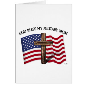 GOD BLESS MY MILITARY MOM rugged cross & US flag