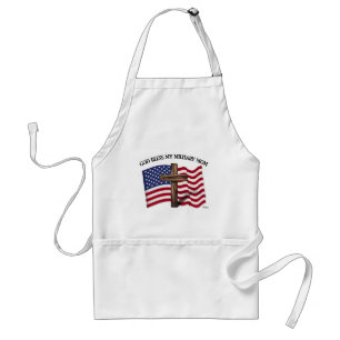 GOD BLESS MY MILITARY MOM rugged cross & US flag Standard Apron