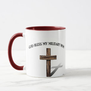 GOD BLESS MY MILITARY MOM with rugged cross Mug