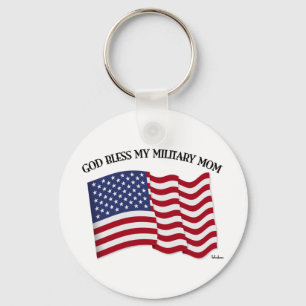 GOD BLESS MY MILITARY MOM with US flag Key Ring