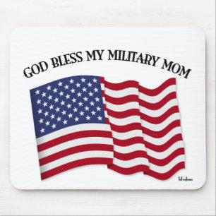 GOD BLESS MY MILITARY MOM with US flag Mouse Pad