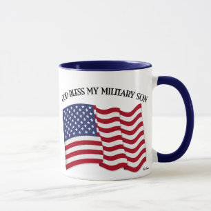 GOD BLESS MY MILITARY SON with US flag Mug