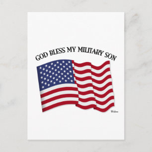 GOD BLESS MY MILITARY SON with US flag Postcard