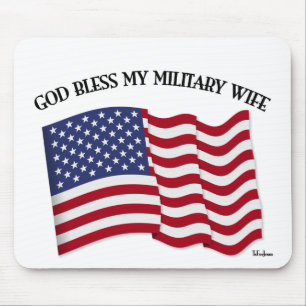 GOD BLESS MY MILITARY WIFE with US flag Mouse Pad