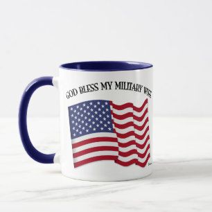 GOD BLESS MY MILITARY WIFE with US flag Mug